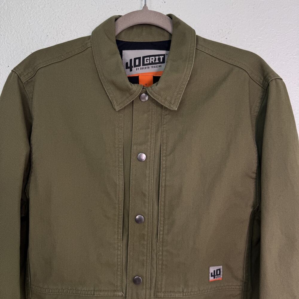 40 Grit Duluth Trading Jacket Mens Small Green Canvas Snap Utility Workwear - Picture 4 of 8